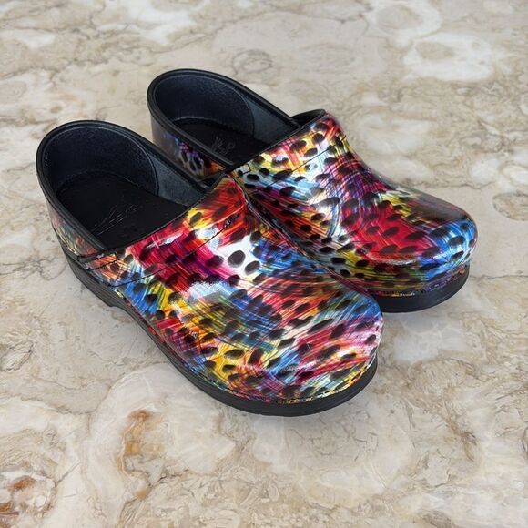 Dansko Professional Paint Storm Patent Leather Clogs Size 37 - Picture 2 of 12